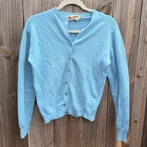 True Vintage Pringle Light Blue Women's Cardigan Sweater 100% Cashmere